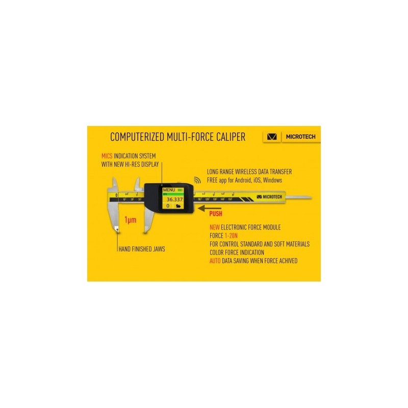 COMPUTERIZED eFORCE 1-20N caliper CARBIDE 6", 8", 12" - 0-300mm IP54 Wireless+USB