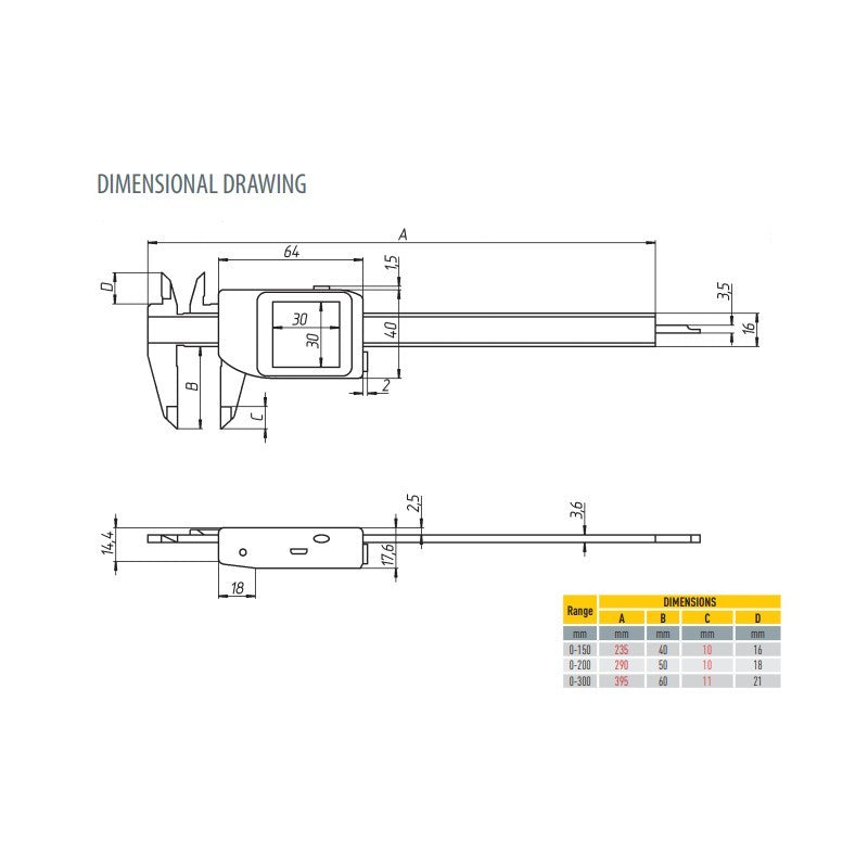 COMPUTERIZED eFORCE 1-20N caliper CARBIDE 6", 8", 12" - 0-300mm IP54 Wireless+USB