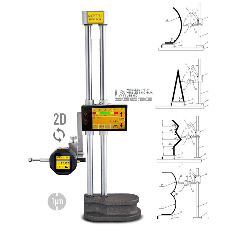 2D Manual Tablet micron double column height gauge up to 40"/1000mm (X axis 100mm) wheel adjust Wireless+USB