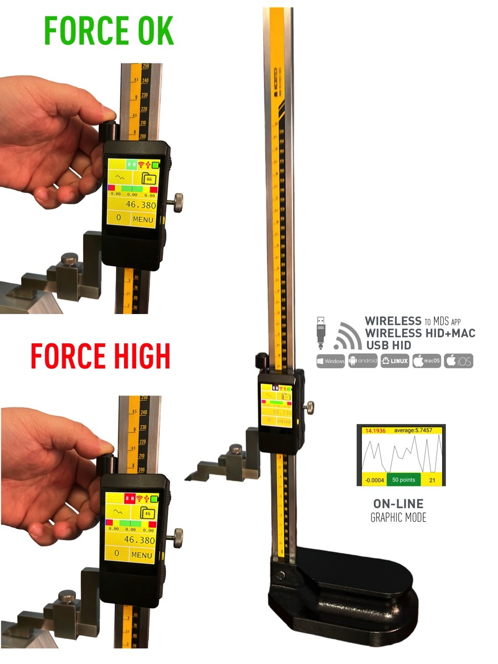 eFORCE TABLET height gauge up to 80"/2000mm micron Wireless+USB