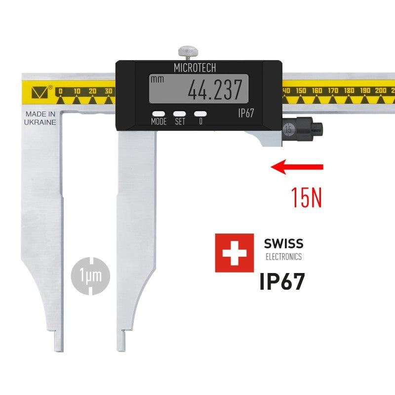 MICRON FORCE Long Jaw Digital Caliper IP67 Swiss Electronics Wireless