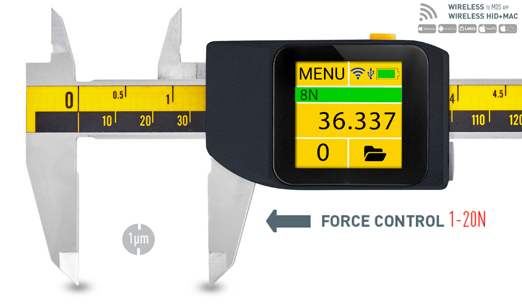 COMPUTERIZED eFORCE 1-20N caliper CARBIDE 6", 8", 12" - 0-300mm IP54 Wireless+USB