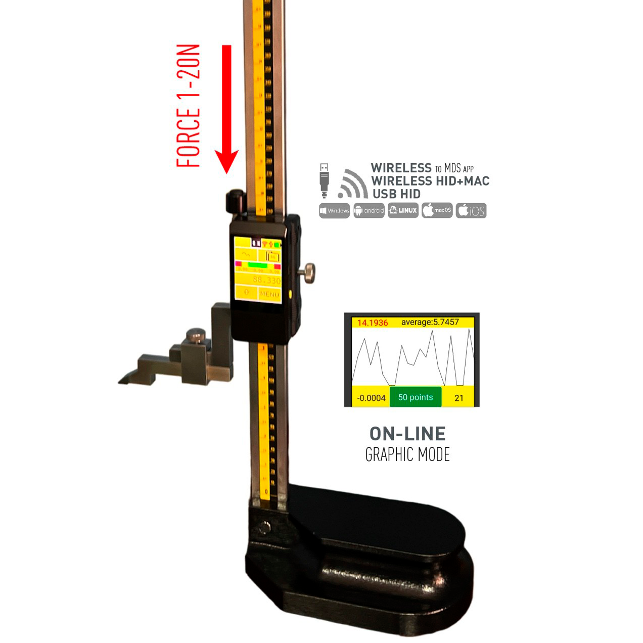 eFORCE TABLET height gauge up to 80"/2000mm micron Wireless+USB