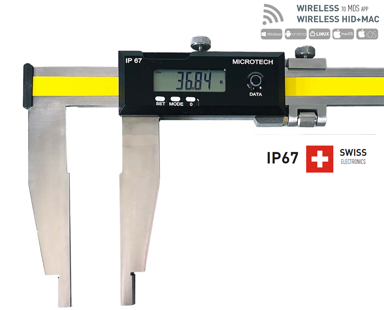 WIRELESS Long jaw digital caliper IP67 up to 5m meters and 300mm Jaws Swiss electronic