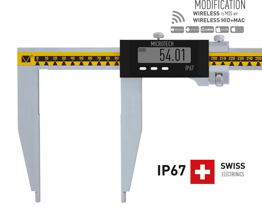 WIRELESS Long jaw digital caliper IP67 up to 5m meters and 300mm Jaws Swiss electronic