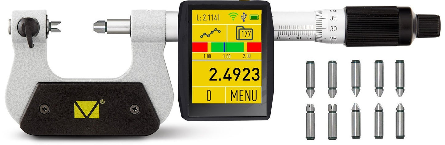 Thread Pitch Diameter - TABLET Micrometer - Sub-Micron - IP65 - Wireless - Friction Thimble