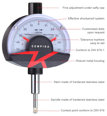 Kafer Compika 501Z Dial Comparator Indicator 0.0001" Resolution