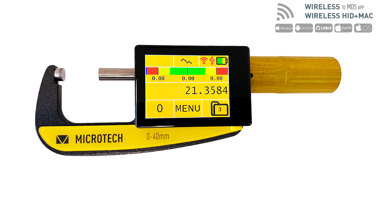 Non-rotating TABLET micrometer 0-40x0.001 IP-65 Wireless+USB